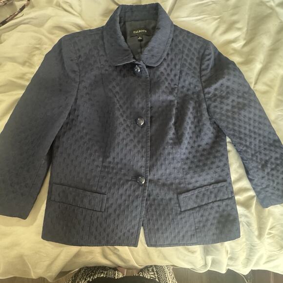 Talbots Jackets & Blazers - Talbots Quilted Navy Blue Blazer With Button Front And Split Back